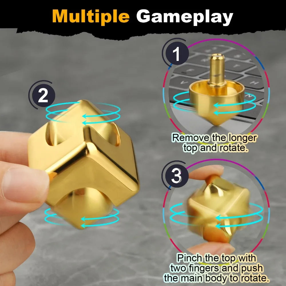 Cube Gyroscopique Métal Anti-Stress – Toupie de Bureau Fidget Spinner pour Adulte et Enfant