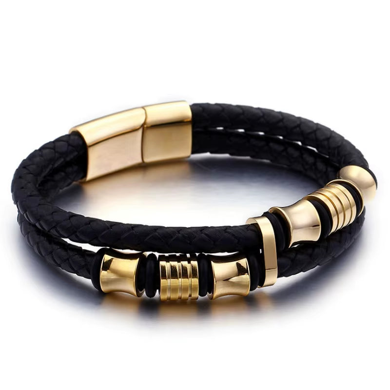 Bracelet Cuir Multicouche Classique pour Homme – Bijou Élégant avec Fermoir Magnétique en Métal