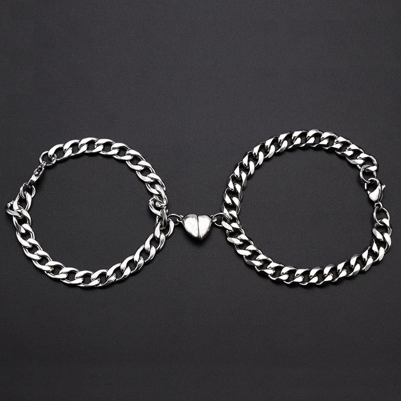 Bracelets Couple Aimantés – Cœur d’Amour en Acier Titane