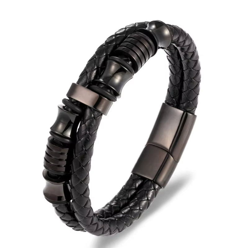 Bracelet Cuir Multicouche Classique pour Homme – Bijou Élégant avec Fermoir Magnétique en Métal
