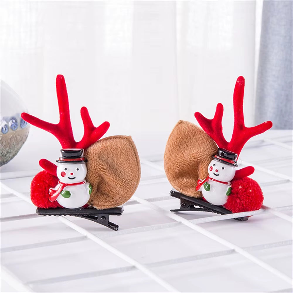 Lot de 2 Barrettes Kawaii de Noël – Rennes, Père Noël et Flocon pour Femme, Fille ou Enfant