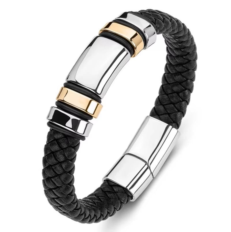 Bracelet Cuir Multicouche Classique pour Homme – Bijou Élégant avec Fermoir Magnétique en Métal