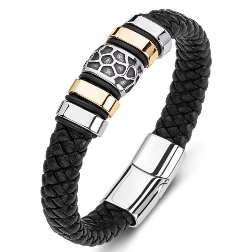 Bracelet Cuir Multicouche Classique pour Homme – Bijou Élégant avec Fermoir Magnétique en Métal