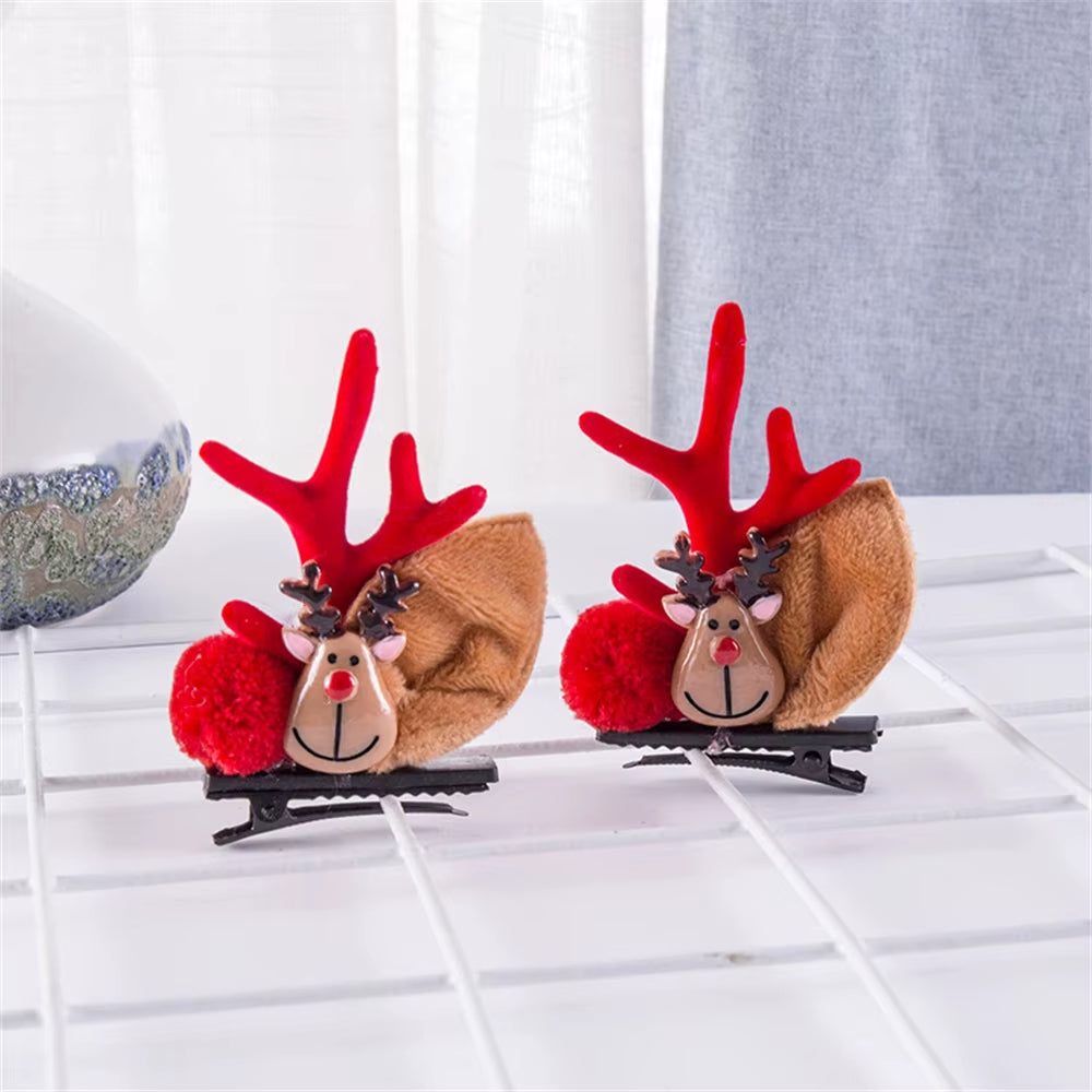 Lot de 2 Barrettes Kawaii de Noël – Rennes, Père Noël et Flocon pour Femme, Fille ou Enfant