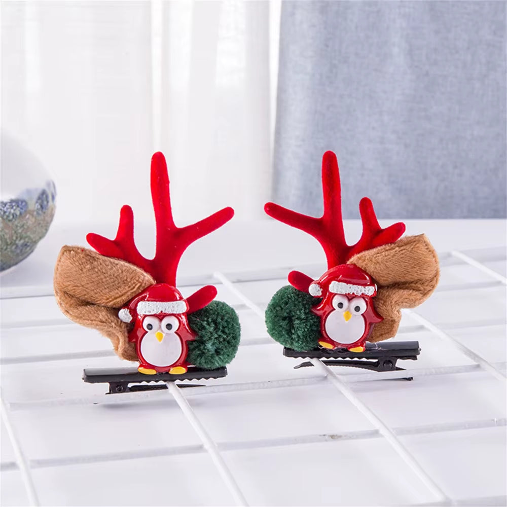 Lot de 2 Barrettes Kawaii de Noël – Rennes, Père Noël et Flocon pour Femme, Fille ou Enfant
