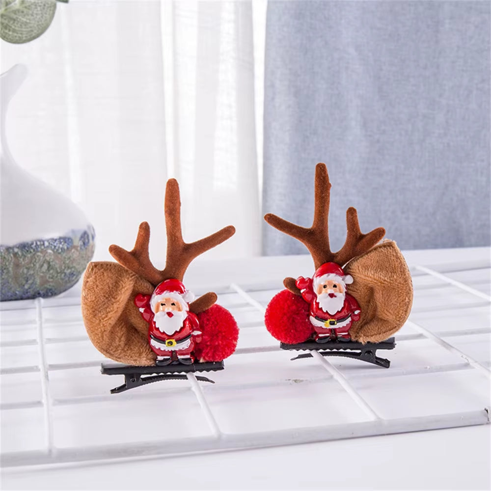 Lot de 2 Barrettes Kawaii de Noël – Rennes, Père Noël et Flocon pour Femme, Fille ou Enfant