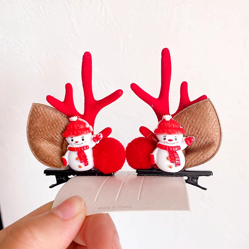 Lot de 2 Barrettes Kawaii de Noël – Rennes, Père Noël et Flocon pour Femme, Fille ou Enfant