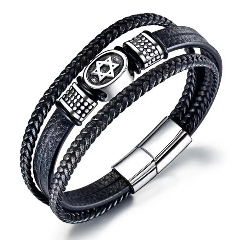 Bracelet Cuir Multicouche Classique pour Homme – Bijou Élégant avec Fermoir Magnétique en Métal