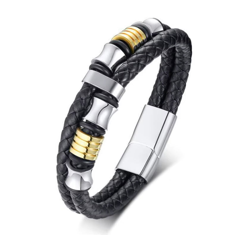 Bracelet Cuir Multicouche Classique pour Homme – Bijou Élégant avec Fermoir Magnétique en Métal
