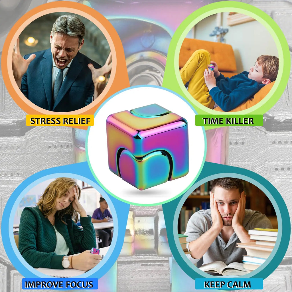 Cube Gyroscopique Métal Anti-Stress – Toupie de Bureau Fidget Spinner pour Adulte et Enfant