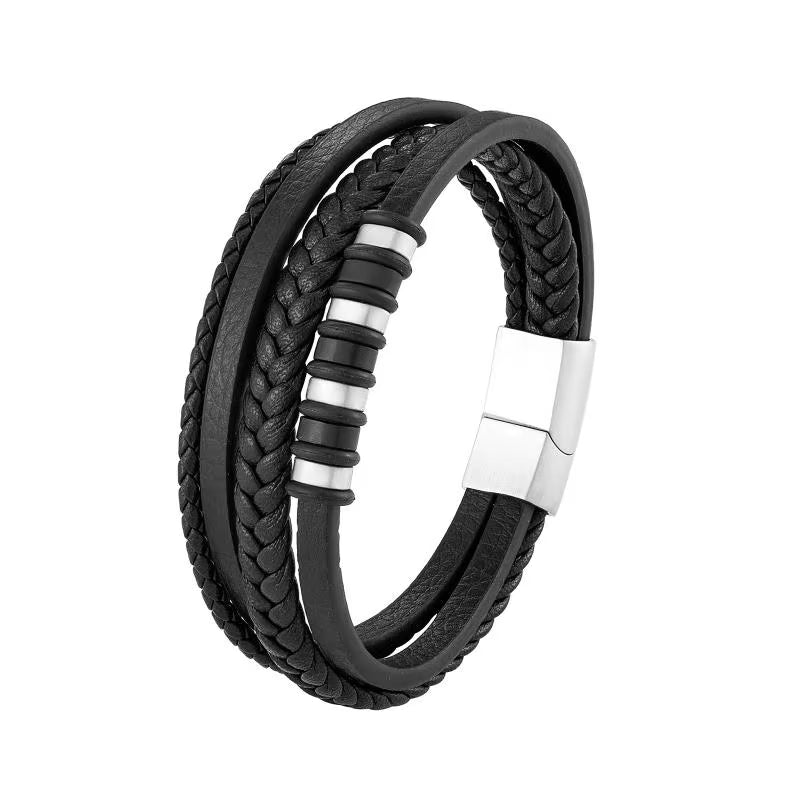 Bracelet Cuir Multicouche Classique pour Homme – Bijou Élégant avec Fermoir Magnétique en Métal