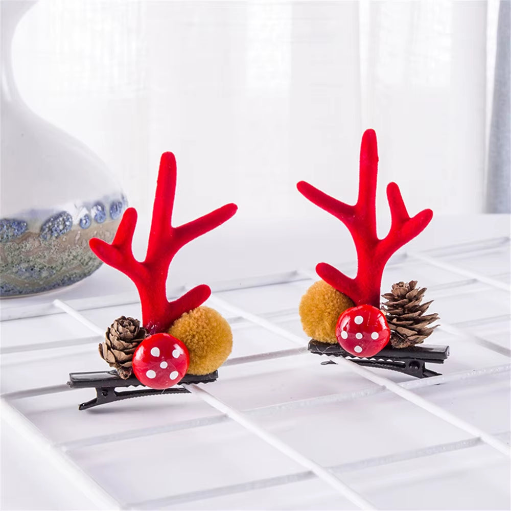 Lot de 2 Barrettes Kawaii de Noël – Rennes, Père Noël et Flocon pour Femme, Fille ou Enfant