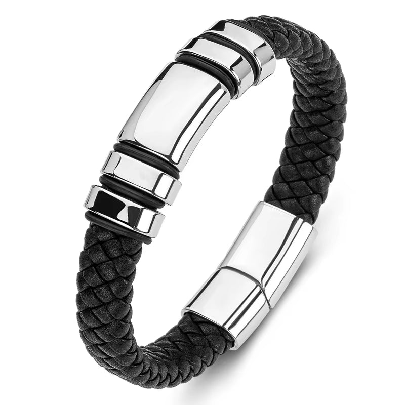 Bracelet Cuir Multicouche Classique pour Homme – Bijou Élégant avec Fermoir Magnétique en Métal